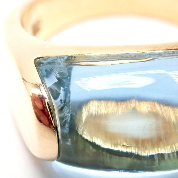 Authentic Bulgari Bvlgari Tronchetto 18k Yellow Gold Blue Topaz Ring sz 5.5 - Picture 6 of 11